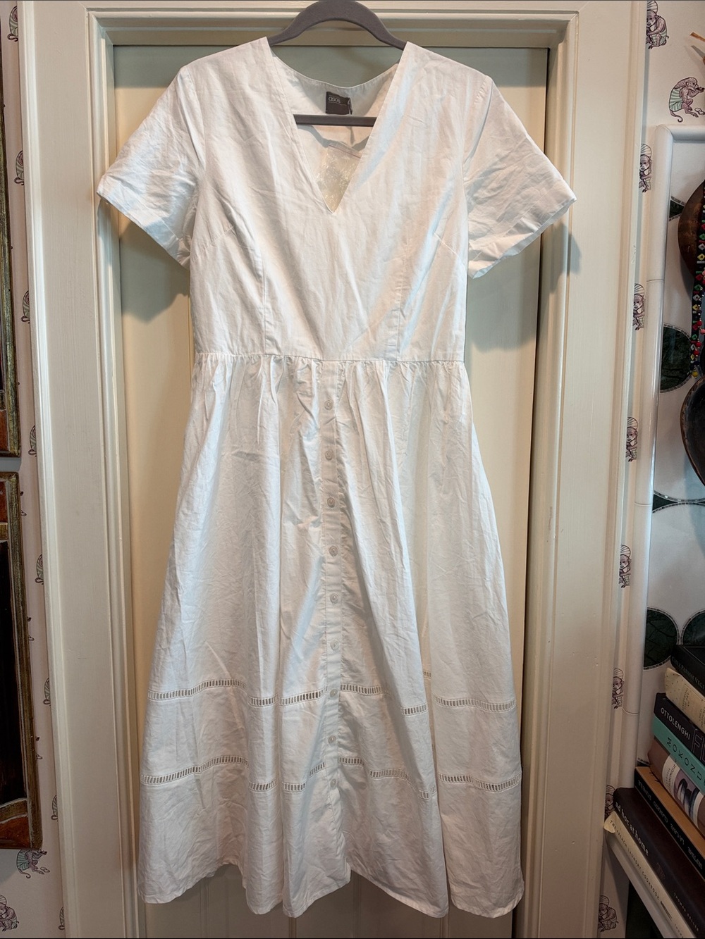 ASOS White V-Neck Button-Front Midi Dress